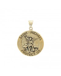 Saint Michael Solid Gold Large Pendant