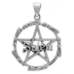 Salem Pentagram Broom Sterling Silver Pendant