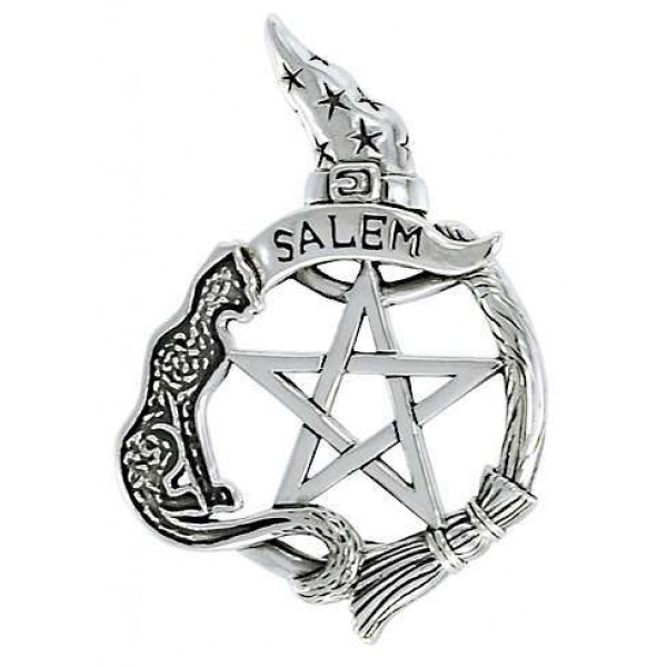 Salem Cat Pentacle Sterling Silver Pendant