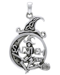 Salem Witch in Moon Sterling Silver Pendant