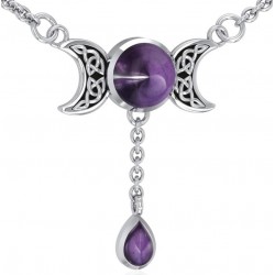 Celtic Triple Moon Necklace with Amethyst for Spirituality