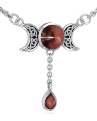Celtic Triple Moon Necklace with Garnet for Manifestation