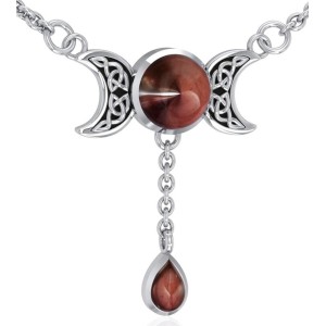 Celtic Triple Moon Necklace with Garnet for Manifestation