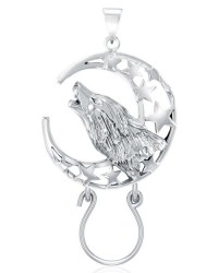 Baying Wolf and Moon Charm Holder Pendant