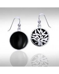 Tree of Life Black Onyx Silver Earrings