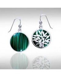 Tree of Life Malachite Silver Earrings