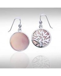 Tree of Life Pink Shell Silver Earrings