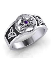 Celtic Trinity Pentacle Amethyst Ring