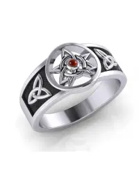Celtic Trinity Pentacle Garnet Ring
