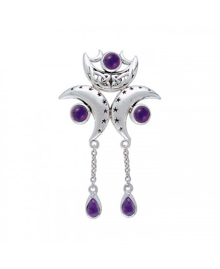 Triple Moon Pendant with Amethyst Gems