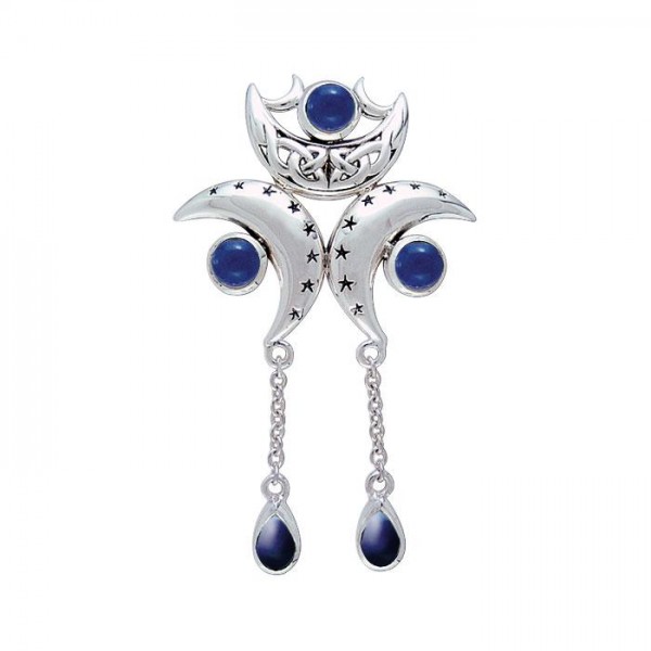 Triple Moon Pendant with Sapphire Gems