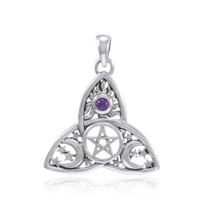 Triquetra Sun Moon & Stars with Amethyst Pendant