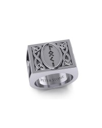 Viking God Loki Runic Mens Signet Ring