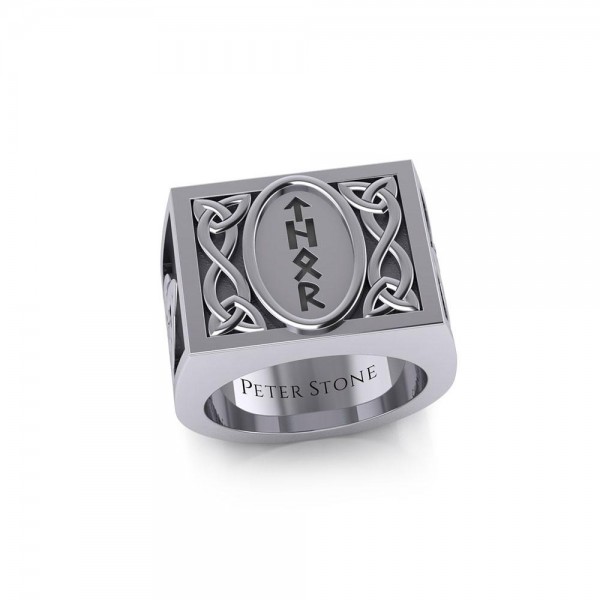 Viking God Thor Runic Mens Signet Ring