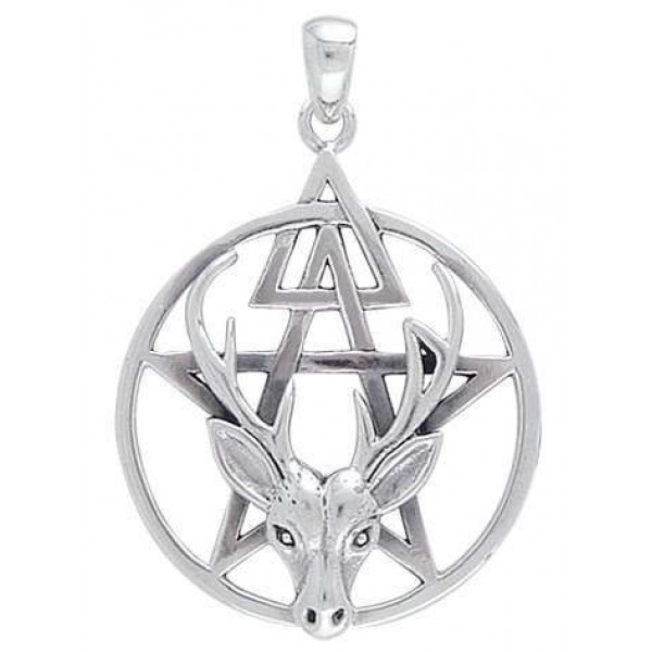 Wiccan Stag Pentacle Pendant in Sterling Silver