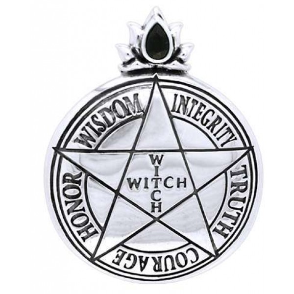 Witch Virtues Pentagram Sterling Silver Pendant