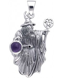 Wizard Pentacle Sterling Silver Gemstone Pendant