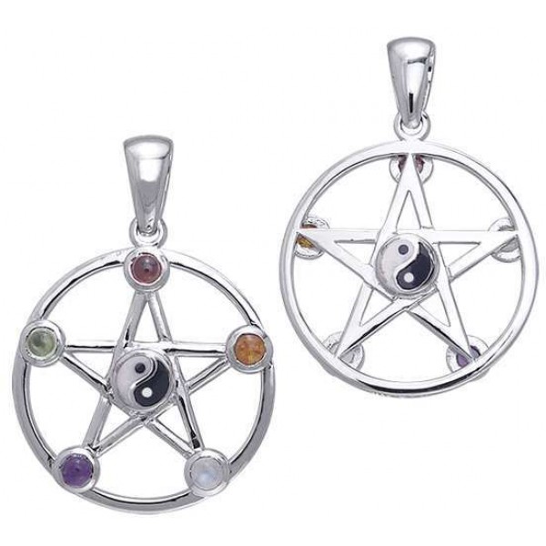 Pentacle with Gems and Yin Yang Pendant