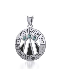 Zodiac Wheel with Awen and Blue Topaz Pendant 