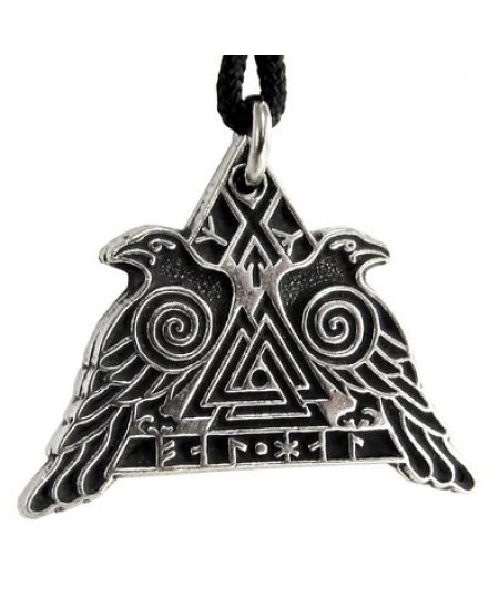Valknut Raven Warrior Odin Huginn and Muninn Pewter Necklace