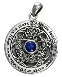 Blue Sapphire Moon Pentacle Sterling Silver Pendant