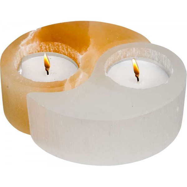 Selenite Yin Yang Tea Light Candle Holder