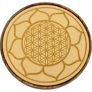 Lotus Flower of Life Wood Crystal Grid