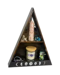 Moon Phase Wood Altar Shelf with Mirror