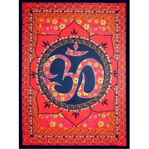 Red Om Lotus Tapestry