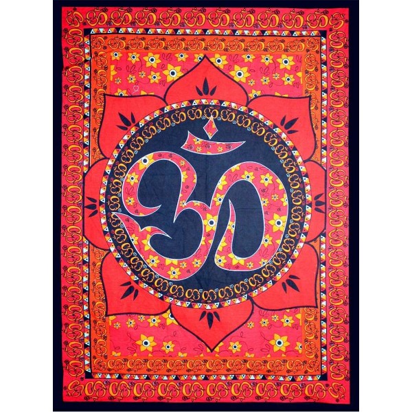 Red Om Lotus Tapestry