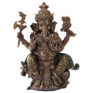 Seated Ganesha Hindu God Bronze 8 Inch Statue