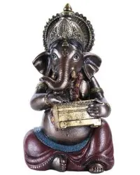 Ganesha with Treasure Chest Small Bronze Resin Statue
