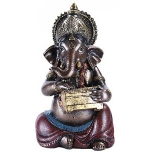 Ganesha with Treasure Chest Small Bronze Resin Statue