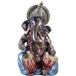 Ganesha with Drums Small Bronze Resin Statue