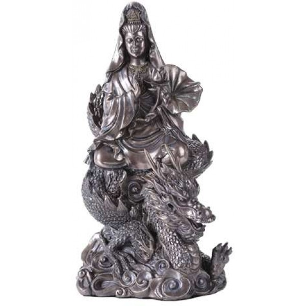 Kuan Yin on Dragon Bronze Resin 11 Inch Statue