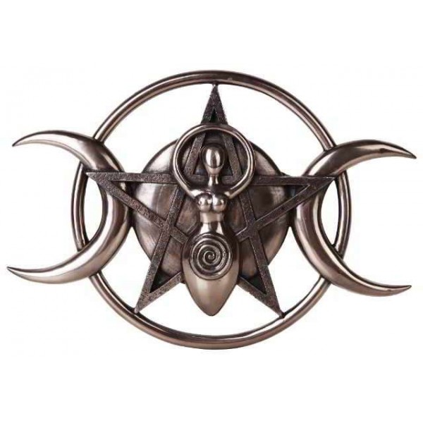 Spiral Goddess Triple Moon Bronze Plaque