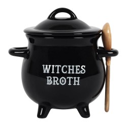 Witches Broth Cauldron Bowl with Broom Spoon