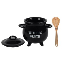 Witches Broth Cauldron Bowl with Broom Spoon