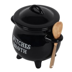 Witches Broth Cauldron Bowl with Broom Spoon