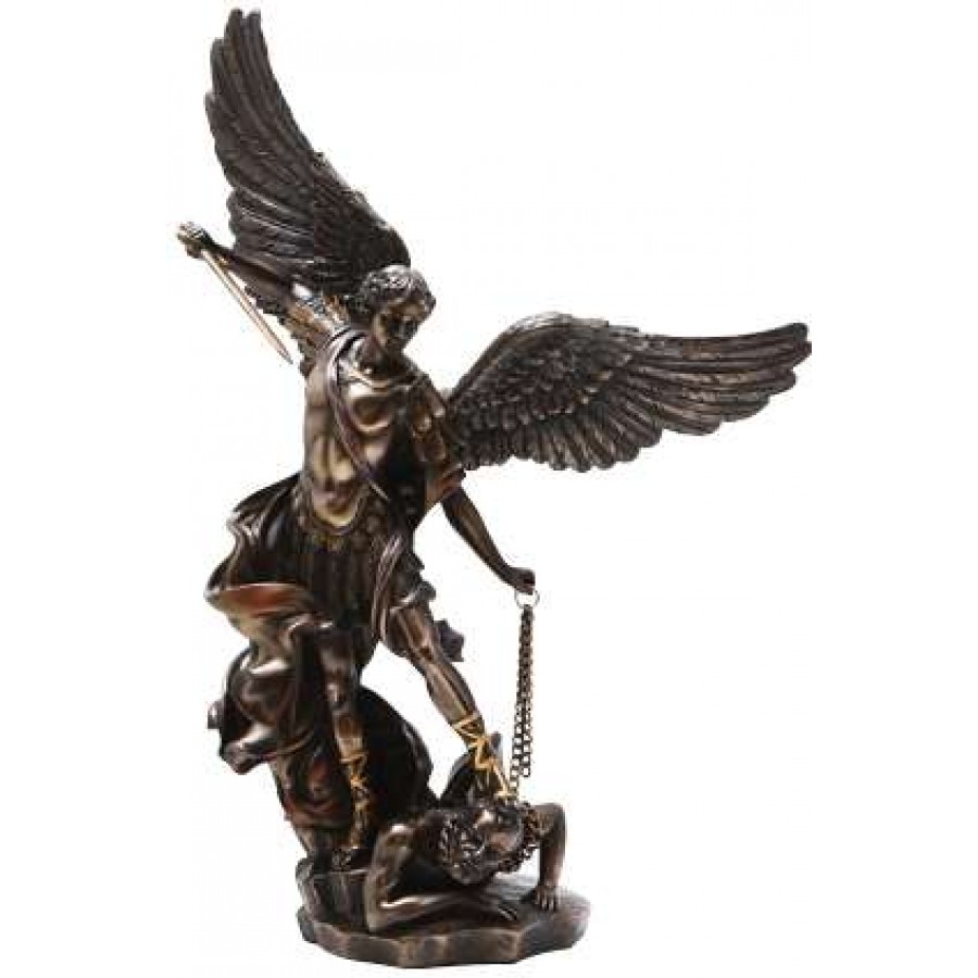 Archangel St Michael Slaying Evil 15 Inch Bronze Statue