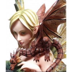 Forest Fairy with Baby Dragon Statue