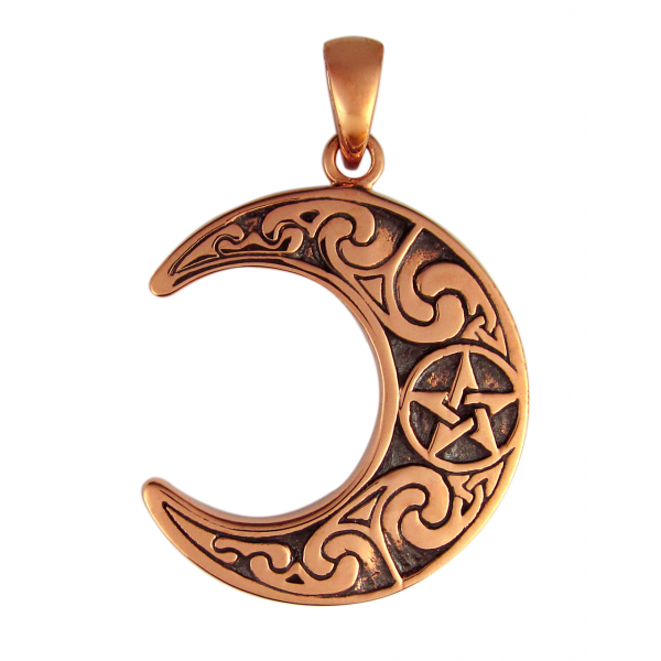 Crescent Moon Pentacle Copper Pendant