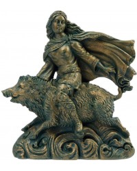 Freya Norse Goddess on Boar Statue