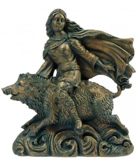 Freya Norse Goddess on Boar Statue