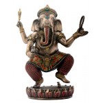 Dancing Ganesha on Lotus Bronze Resin Statue