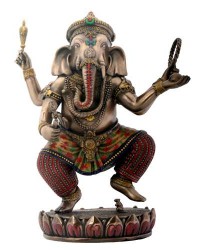 Dancing Ganesha on Lotus Bronze Resin Statue