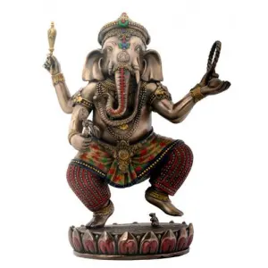 Dancing Ganesha on Lotus Bronze Resin Statue