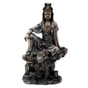 Water and Moon Kuan Yin Bronze Resin Statue