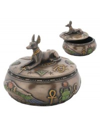 Anubis Egyptian Jackal Round Trinket Box