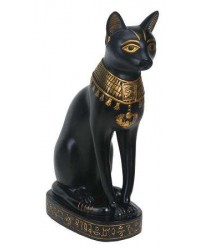 Bastet Black Cat with Gold Necklace Statue